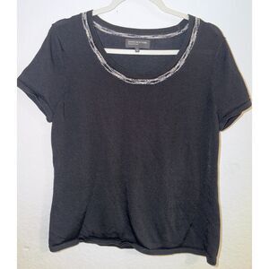 Jones New York Collection Black Metallic Trim Knit Short Sleeve Top Large